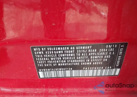 2014 Volkswagen Golf 2.0L Tdi from USA, damaged, VIN WVWDM7AJ8EW007126